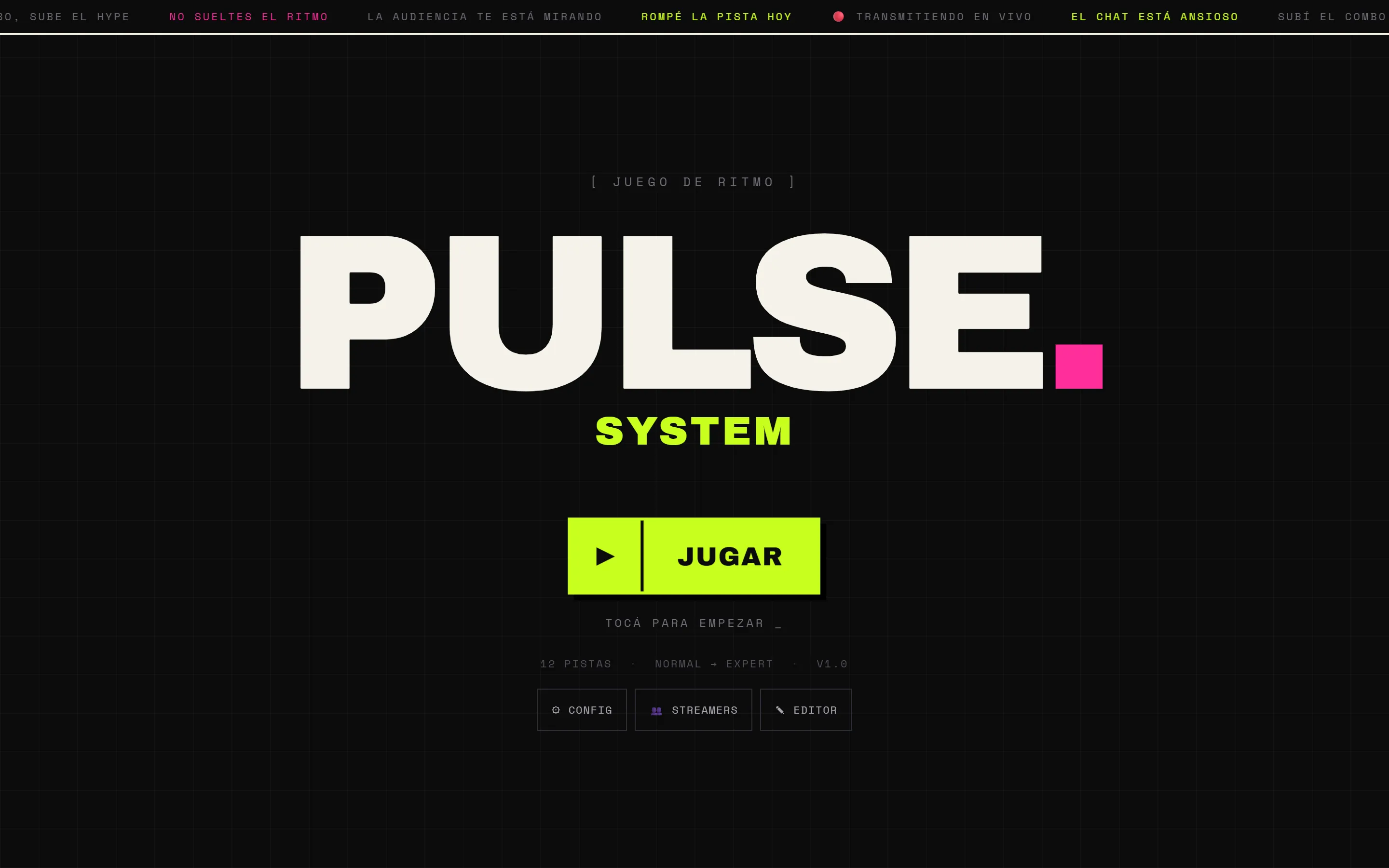 Pantalla de inicio de Pulse con el botón Jugar